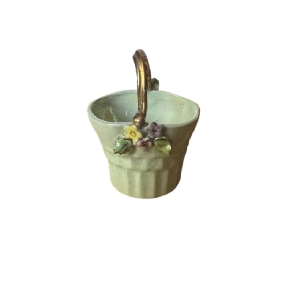 Elegant Green Ceramic Basket with Floral Accents